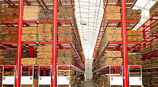 mobile racking system in a timber wholesale warehouse